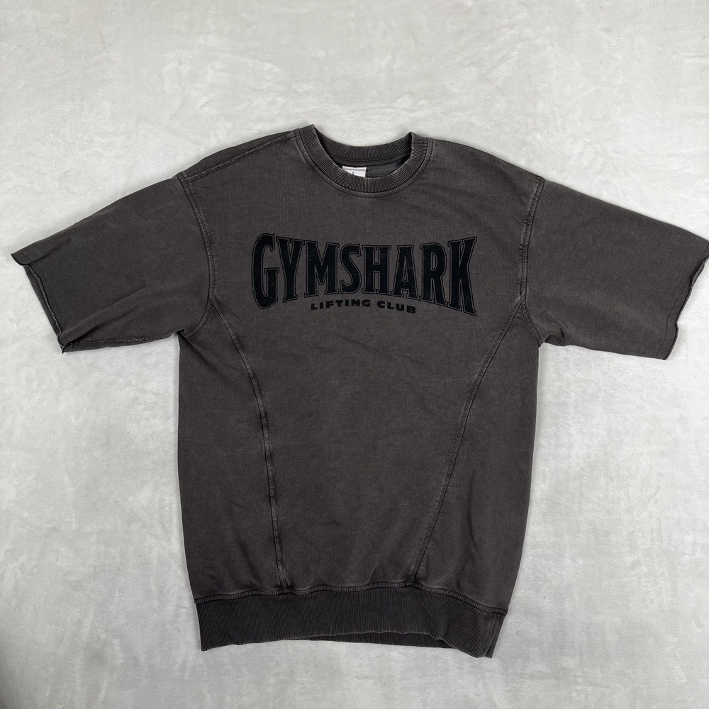 Gymshark Sweatshirt Mens Small Gray Short Sleeve Lifting Club Over Size Pullover